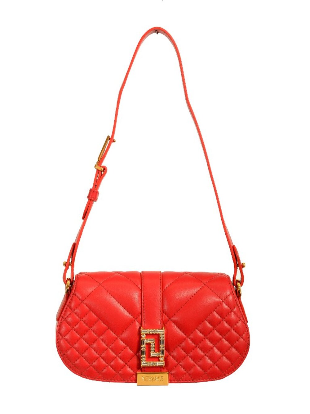 Versace Women's Red Quilted Leather Mini Greca Goddess Handbag Shoulder Bag